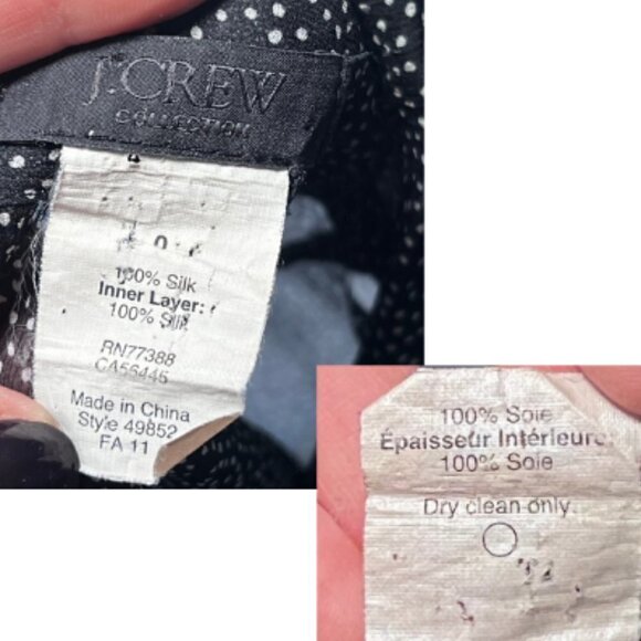 J. CREW COLLECTION Black & White Dot Sheer Silk Secretary Blouse Size 0 - Picture 9 of 10